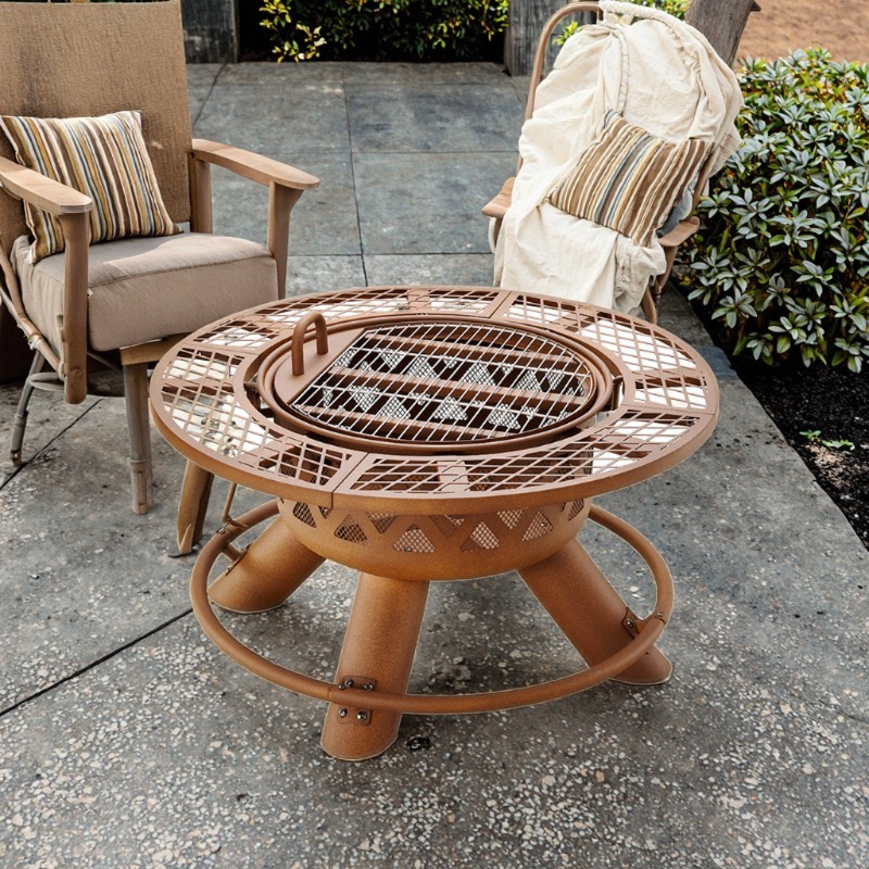 Outdoor Furniture With Fire Pit - Современный уличный стальной мангал-гриль 2-в-1 для