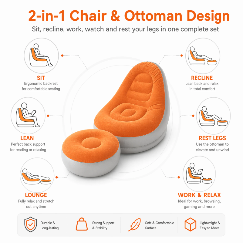 Надувной диван-кресло с пуфом, – обзор и цена Outdoor Furniture Small
