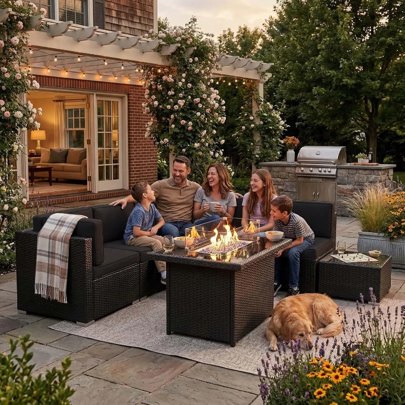 8-местный комплект плетеной ме – обзор и цена Outdoor Furniture With Fire Pit