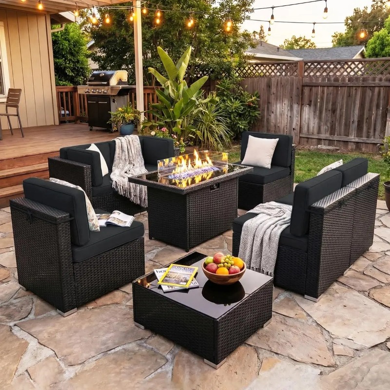 8-местный комплект плетеной ме – обзор и цена Outdoor Furniture With Fire Pit
